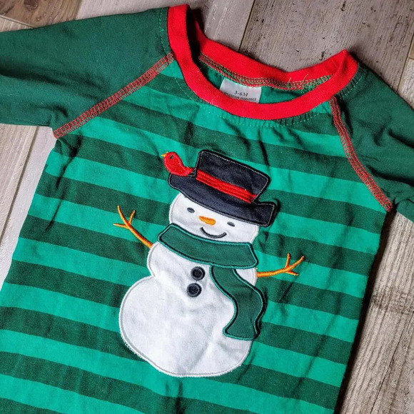 Green and Red Striped Snowman Romper Jumpsuit One Piece Size 3-6 NWOT - Picture 6 of 11
